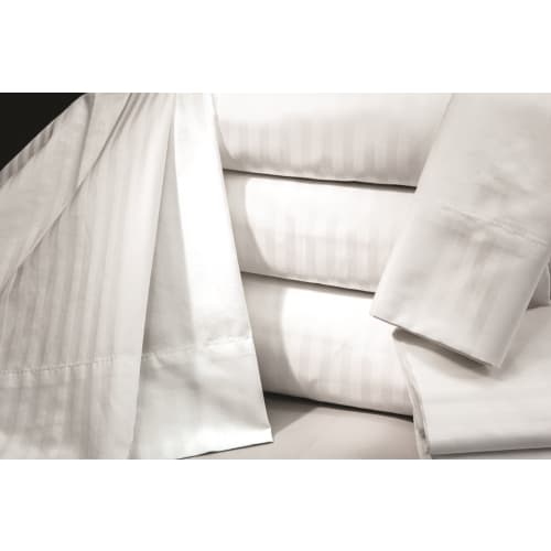 Connoisseur® Extra Deep Pocket Fitted Sheet, T300 Blend, King 78x80x14, Woven White Stripe, Cut Sz